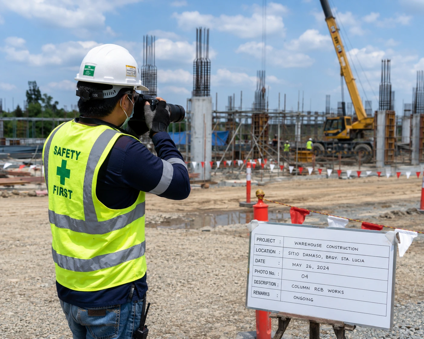 Field engineer capturing site progress with structured photo documentation